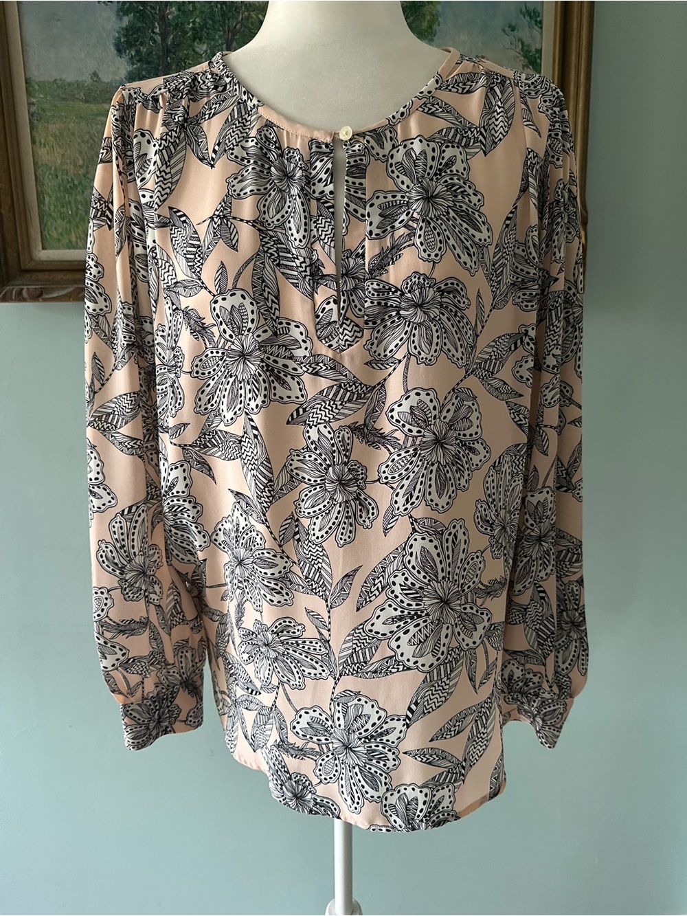 LOFT Blush Pink Floral-Print Long Sleeve Blouse